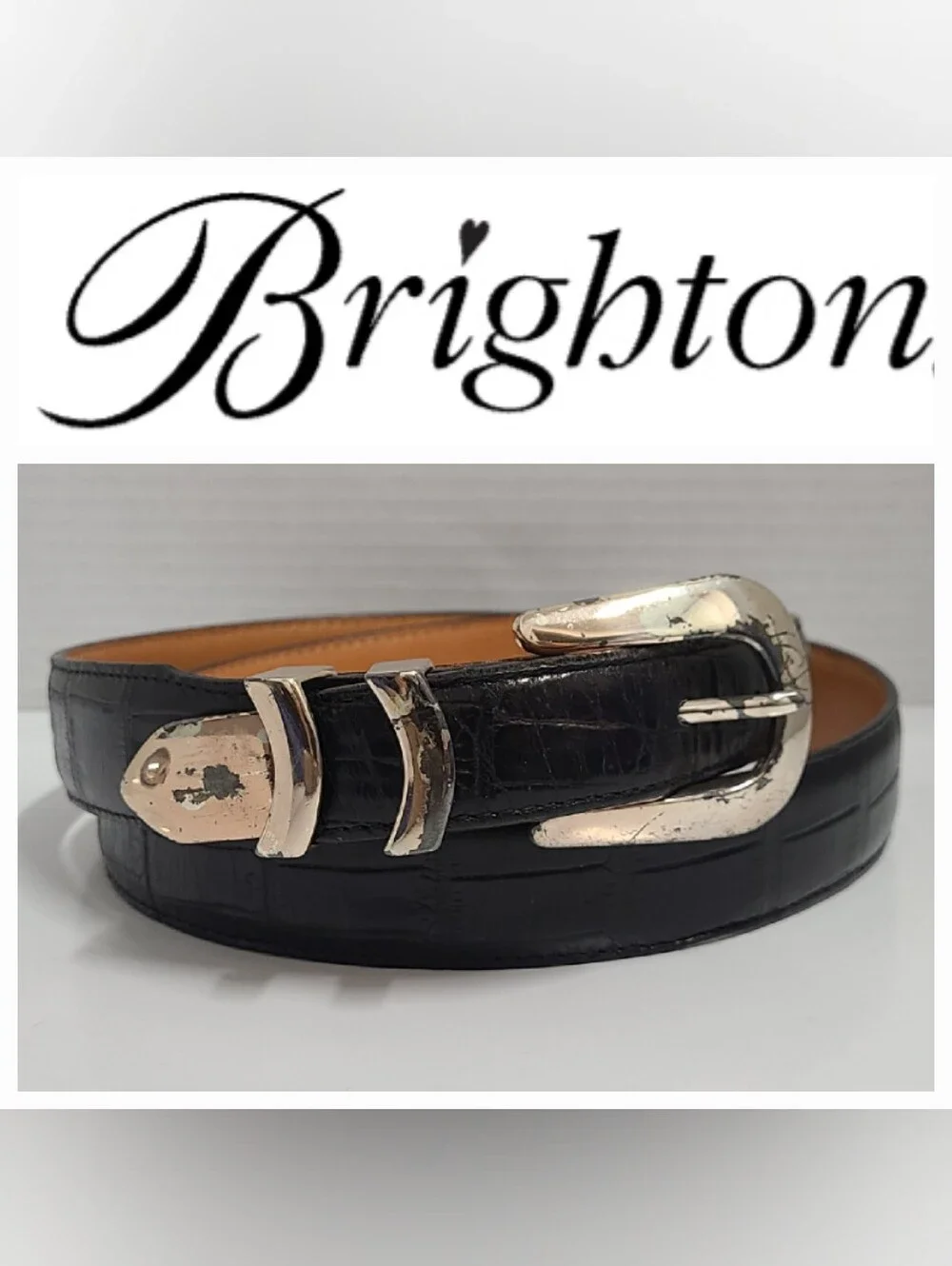 Vtg Onyx by Brighton Black Croc Embossed Leather Ranger Belt Mens 40 Western